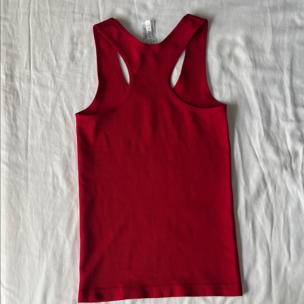 Ribbed Vibrant Red Tank Top Racerback Stretch Size Small/Medium - Picture 3 of 3
